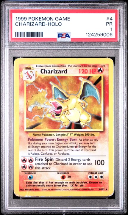 CHARIZARD HOLO 1999 POKEMON BASE SET #4 - PSA 1